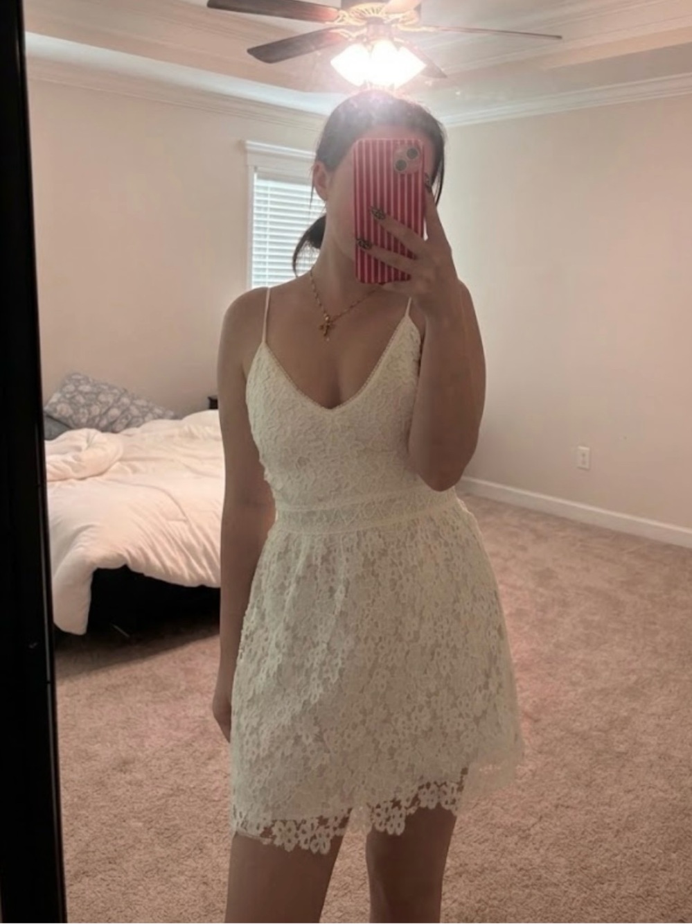 Abercrombie & Fitch White Lace V-Neck Spaghetti Strap Mini Dress